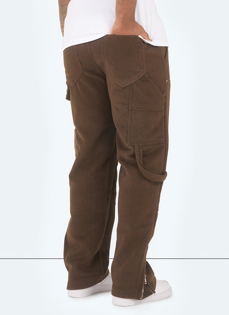 Schwere Carpenter-Nietenhose aus Wolle - Braun
