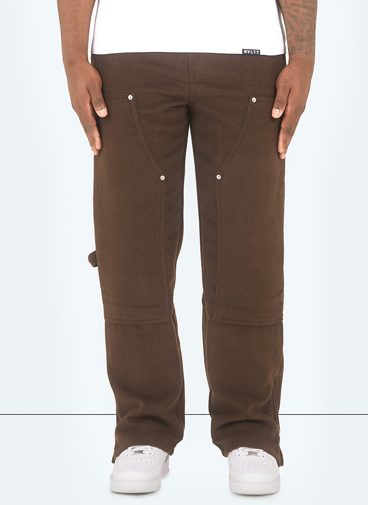 Schwere Carpenter-Nietenhose aus Wolle - Braun