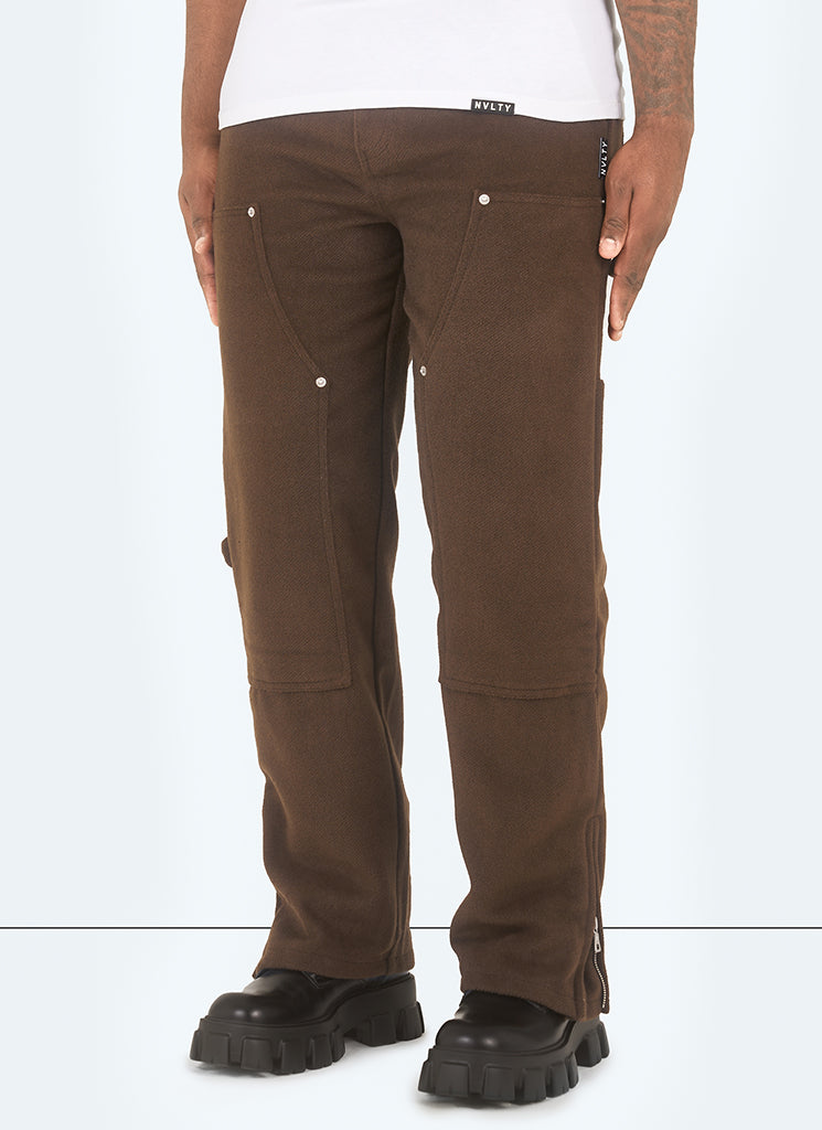 Schwere Carpenter-Nietenhose aus Wolle - Braun