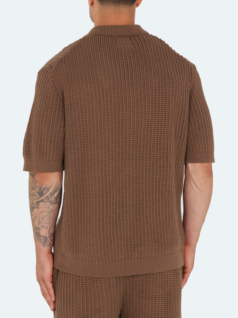 Crochet Knit Shirt - Brown