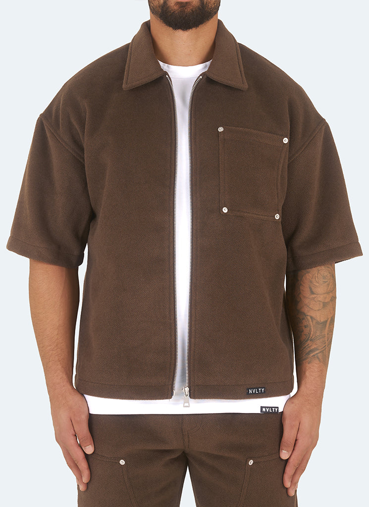 Heavyweight Wool Rivet Shirt - Brown