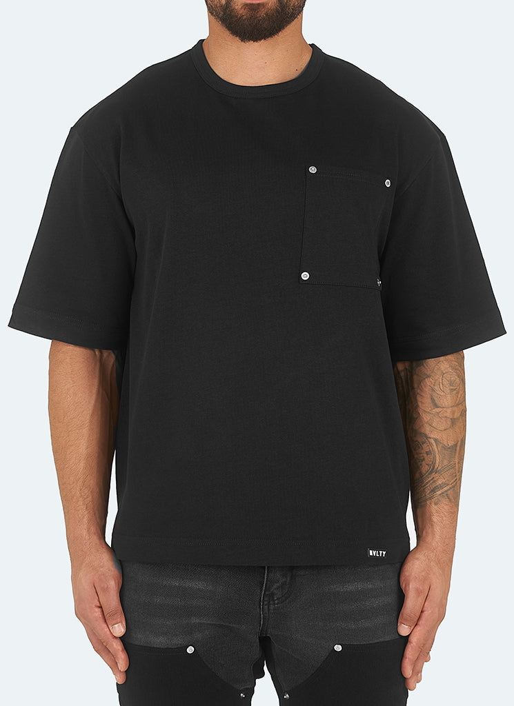 Schweres T-Shirt mit kastenförmigen Nieten - Schwarz