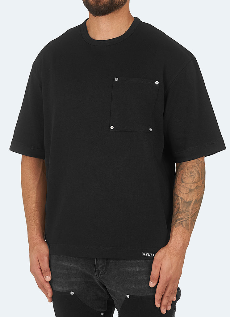 Schweres T-Shirt mit kastenförmigen Nieten - Schwarz