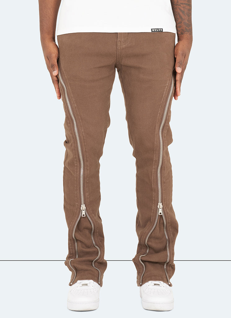 Vintage Flare Zipper Jeans - Braun