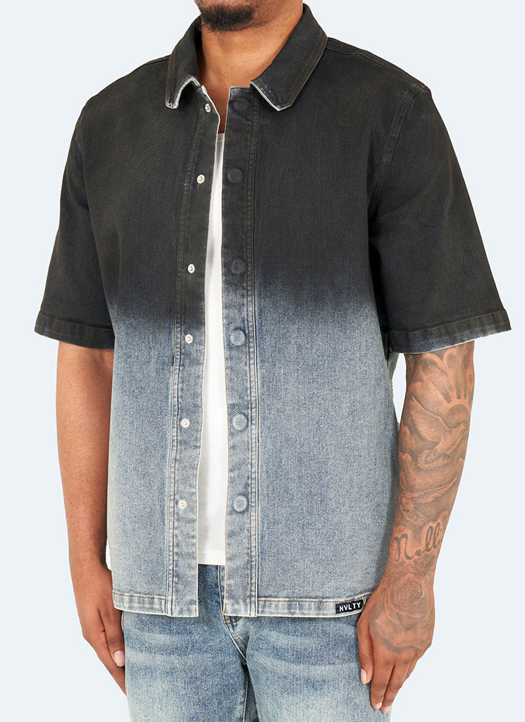 Vintage Deep Fade Denim Hemd - Blau