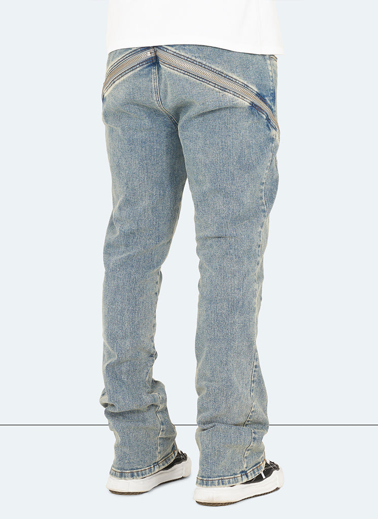 Vintage Flare Zipper Jeans - Blau