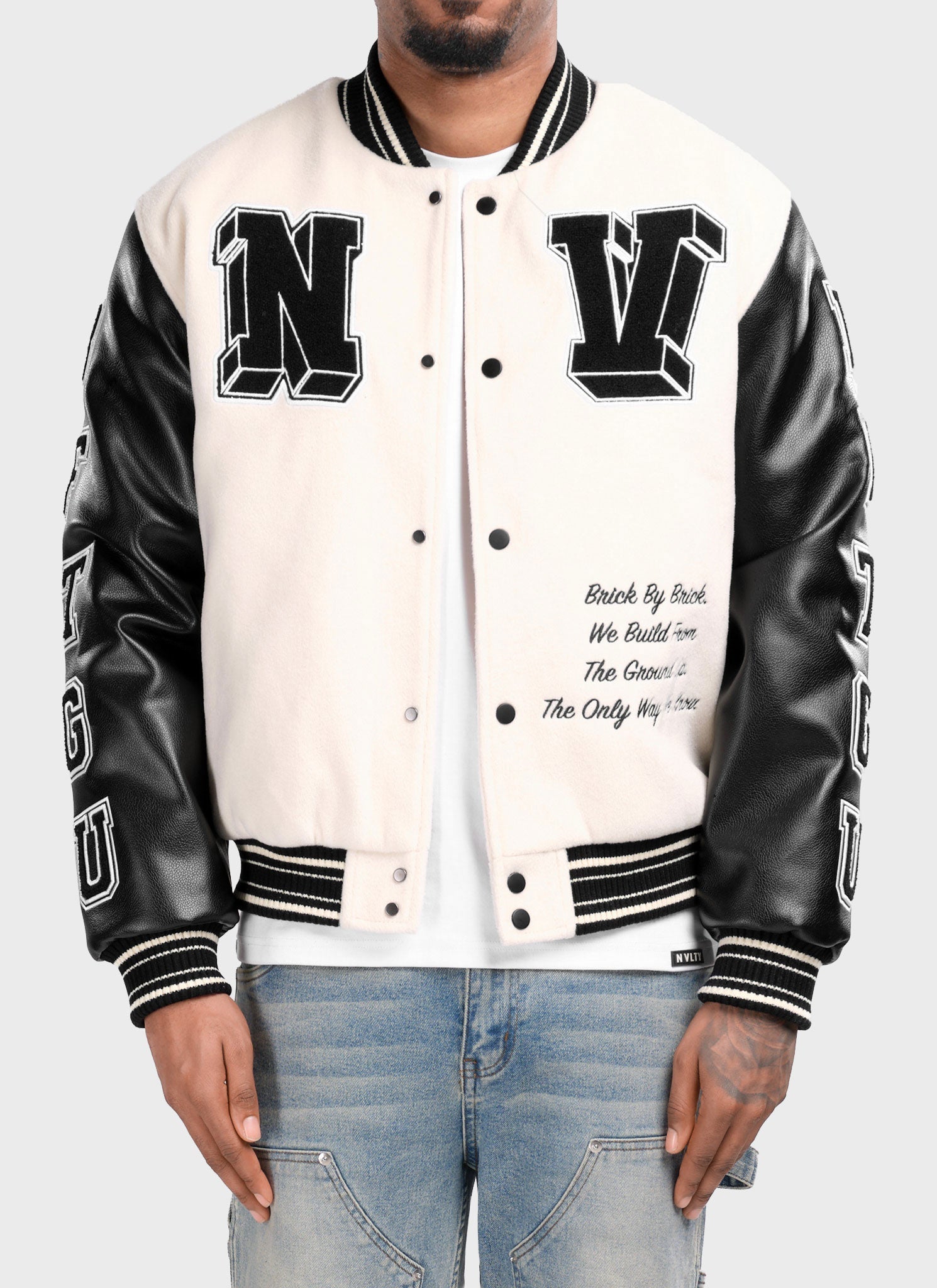 Built From The Ground Up Varsity Jacket - Ivory