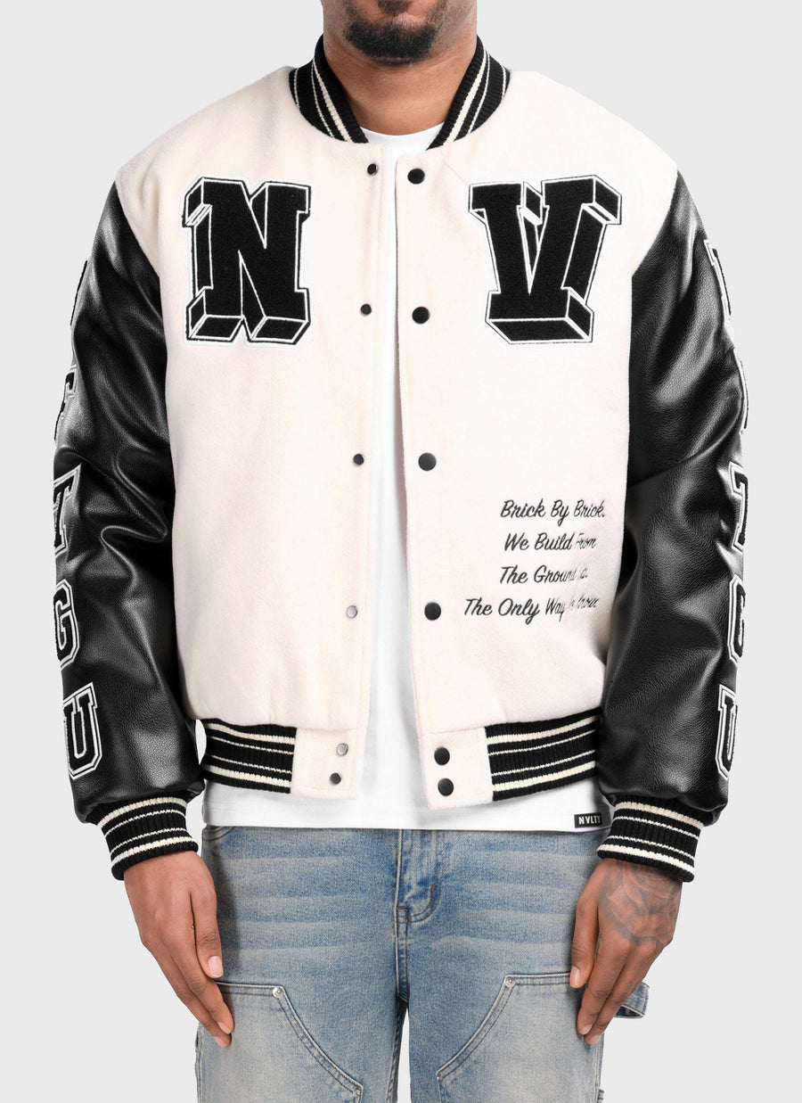 Built From The Ground Up Varsity Jacket - Ivory