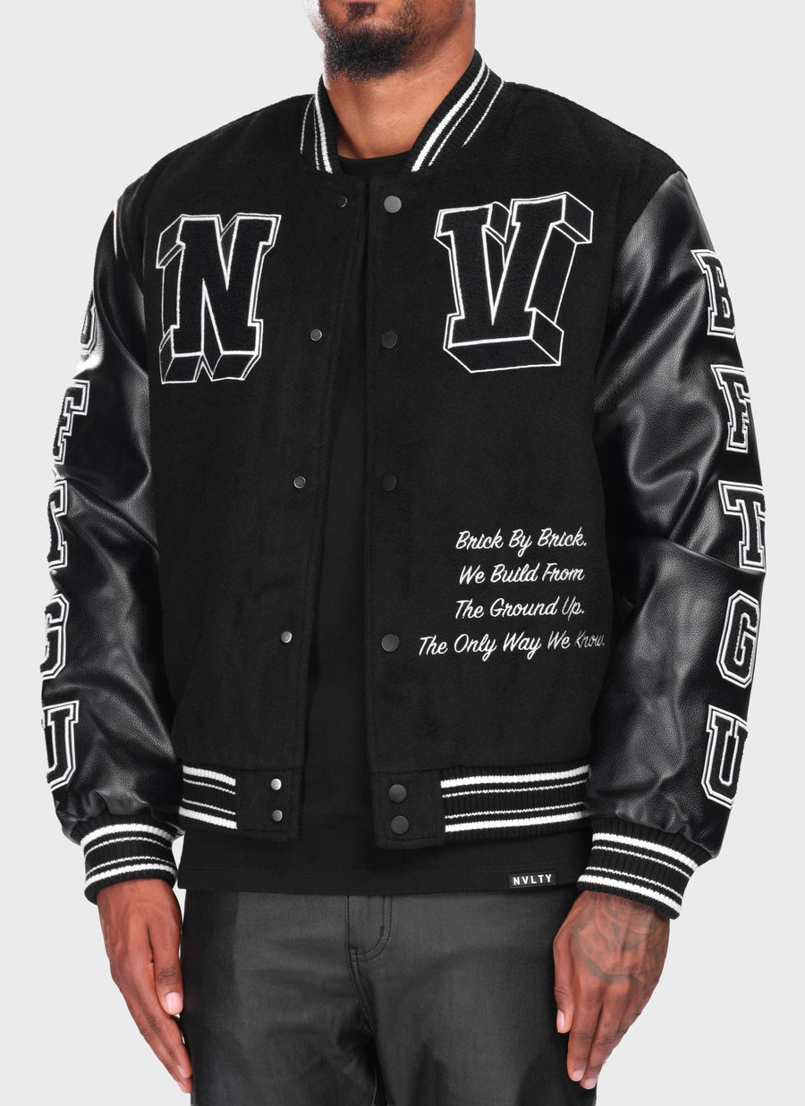 Built From The Ground Up Varsity Jacket - Black