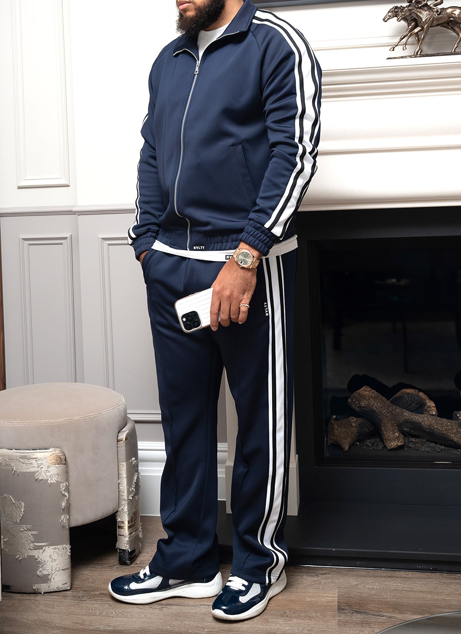 Panelled Luxe Track Jacket - Navy