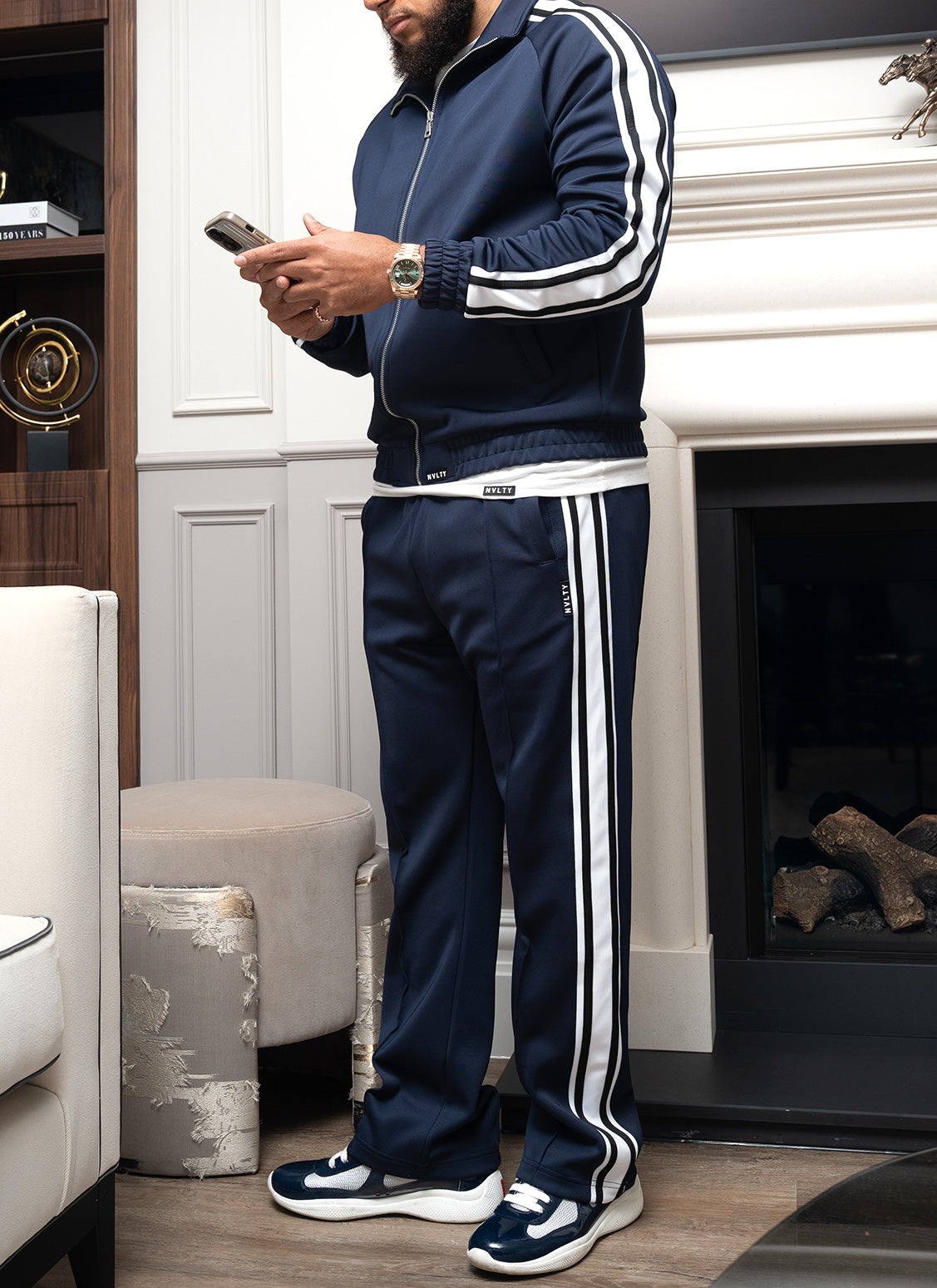 Panelled Luxe Track Pants - Navy