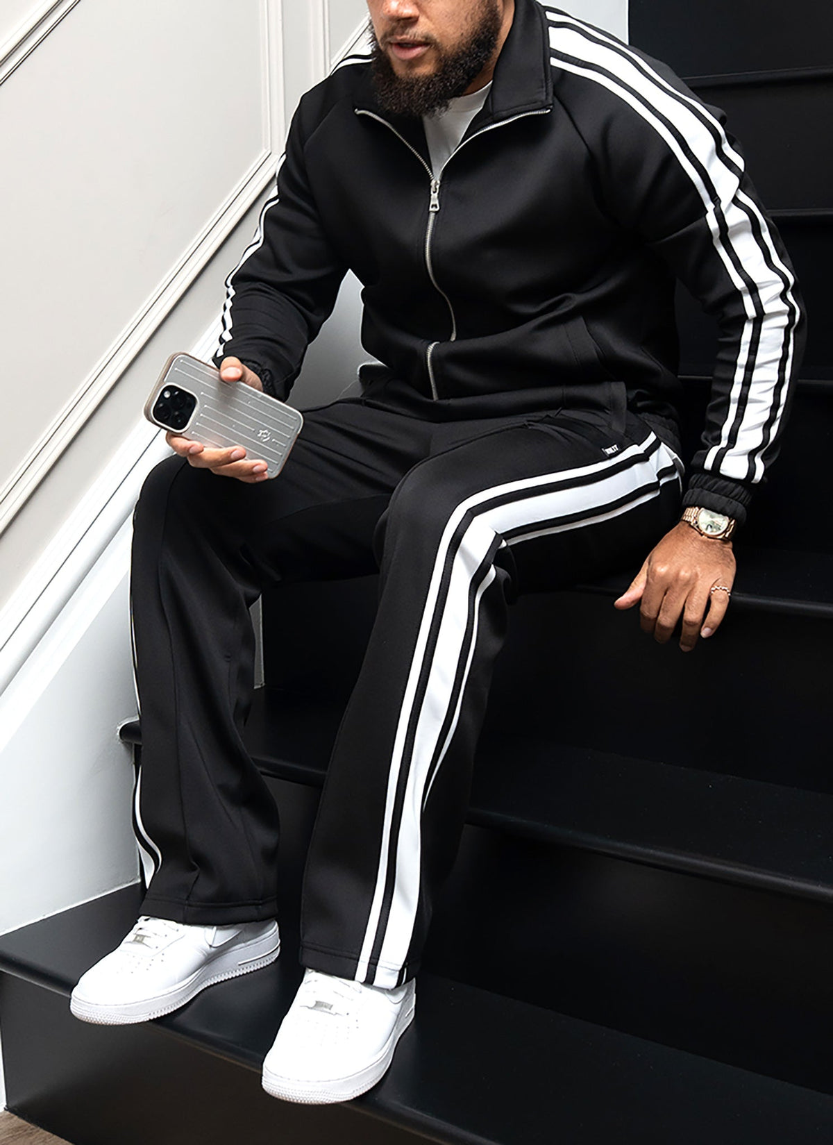 Panelled Luxe Track Jacket - Black