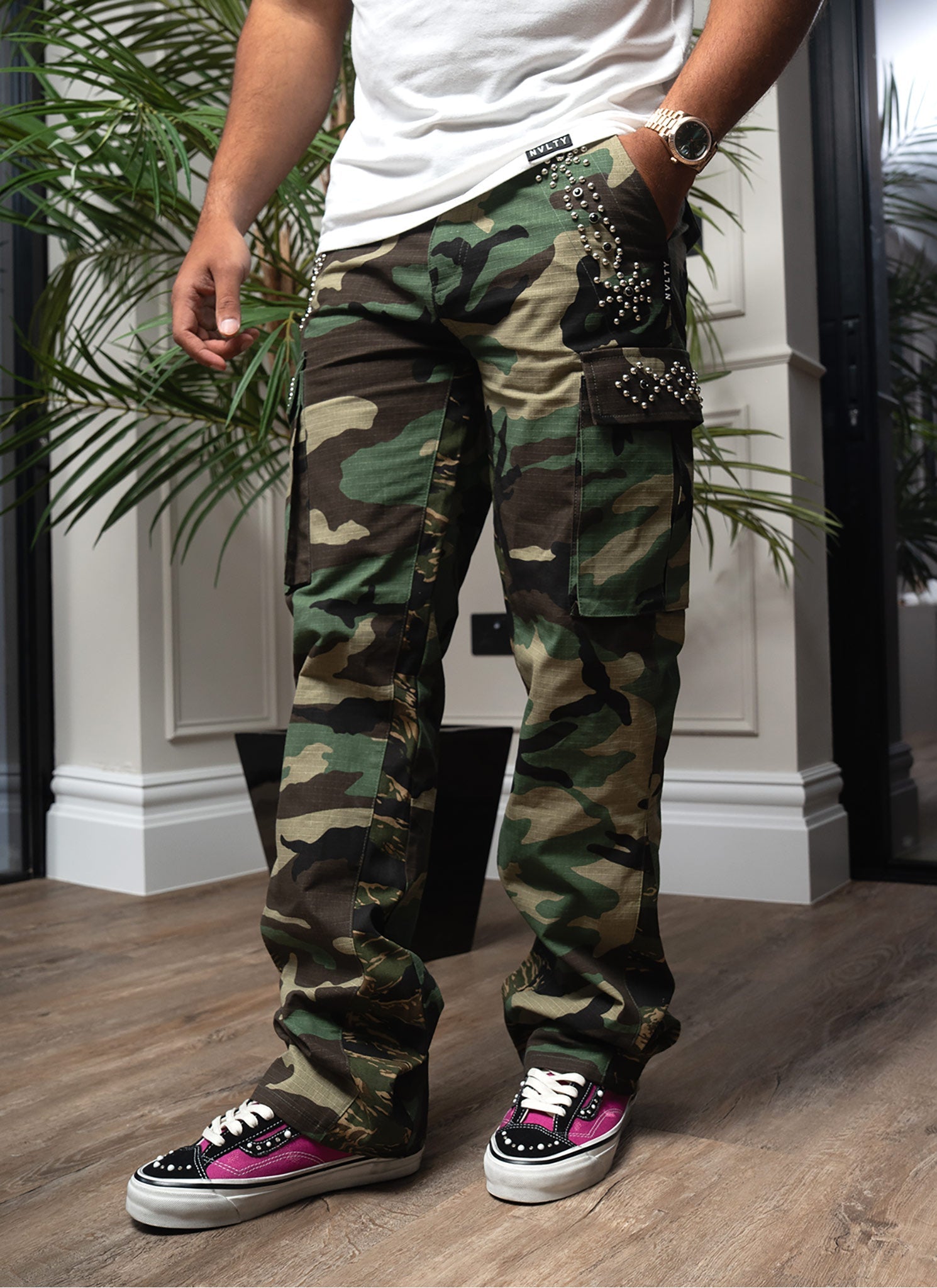 Vintage Flare Studded Cargos - Camo