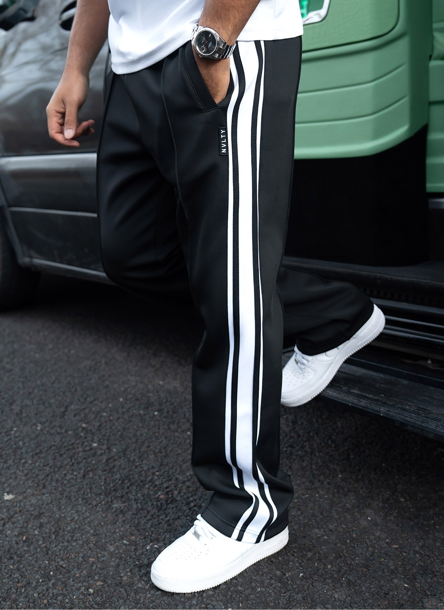 Panelled Luxe Track Pants - Black