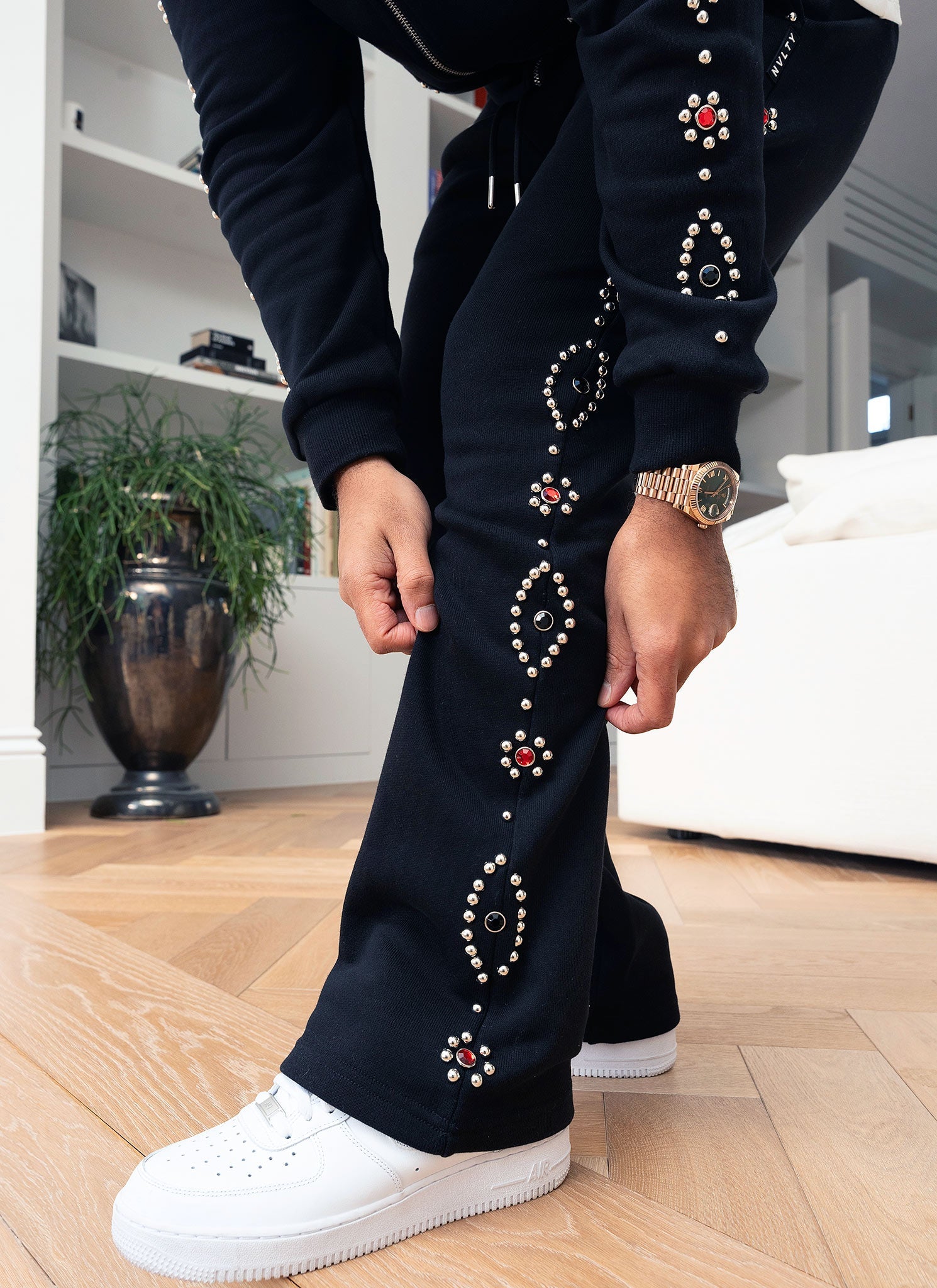 Vintage Studded Flare Joggers - Black