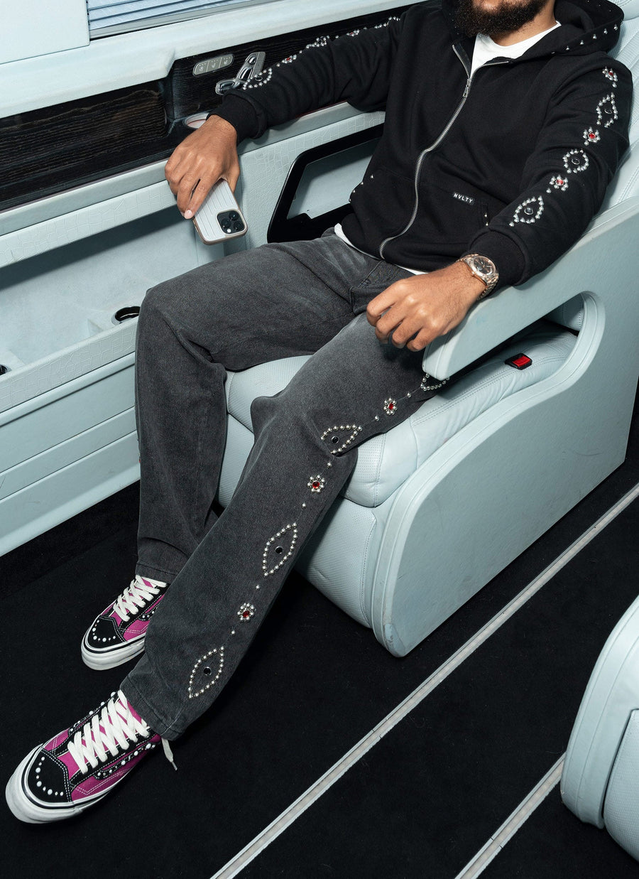 Vintage Jeans mit Nieten - Grau