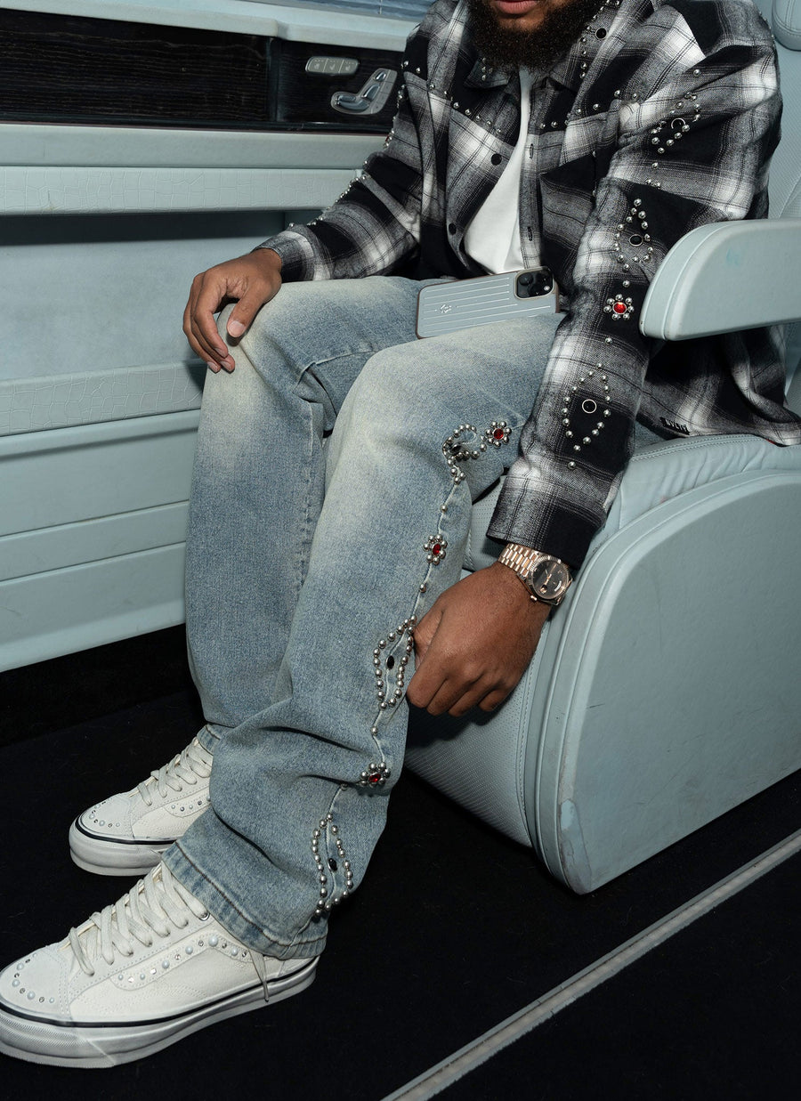 Vintage Jeans mit Nieten - Blau