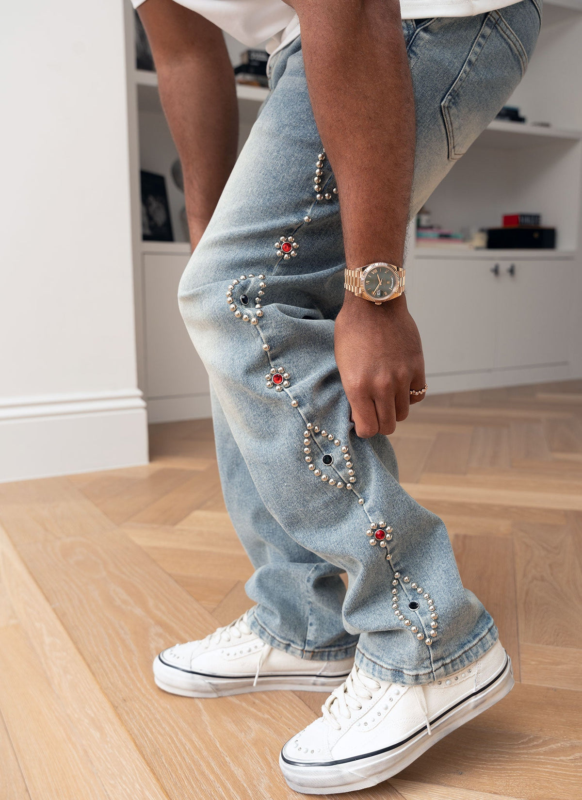 Vintage Jeans mit Nieten - Blau