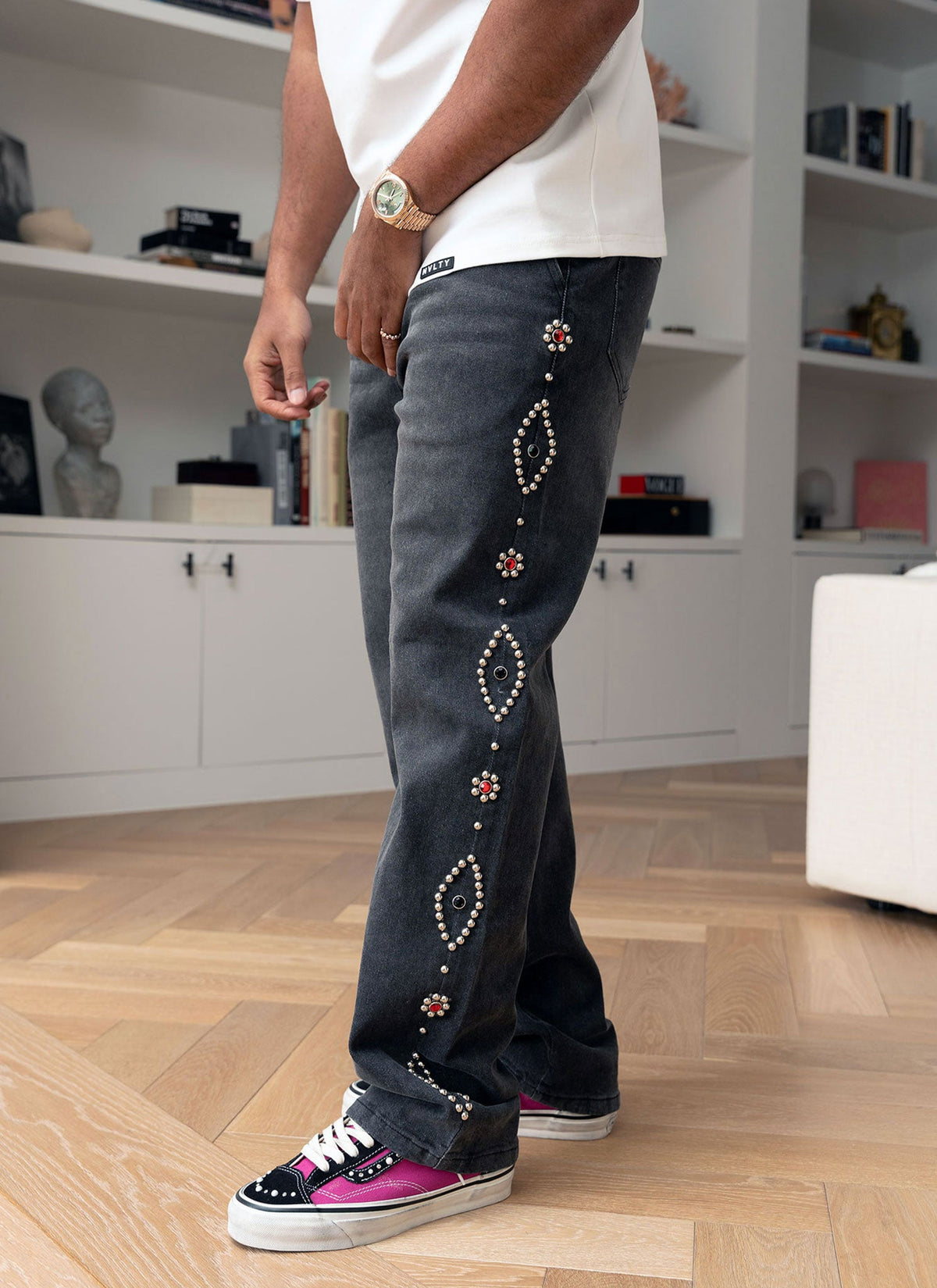 Vintage Jeans mit Nieten - Grau