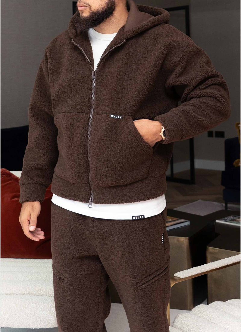 Sherpa Zip Hoodie - Brown