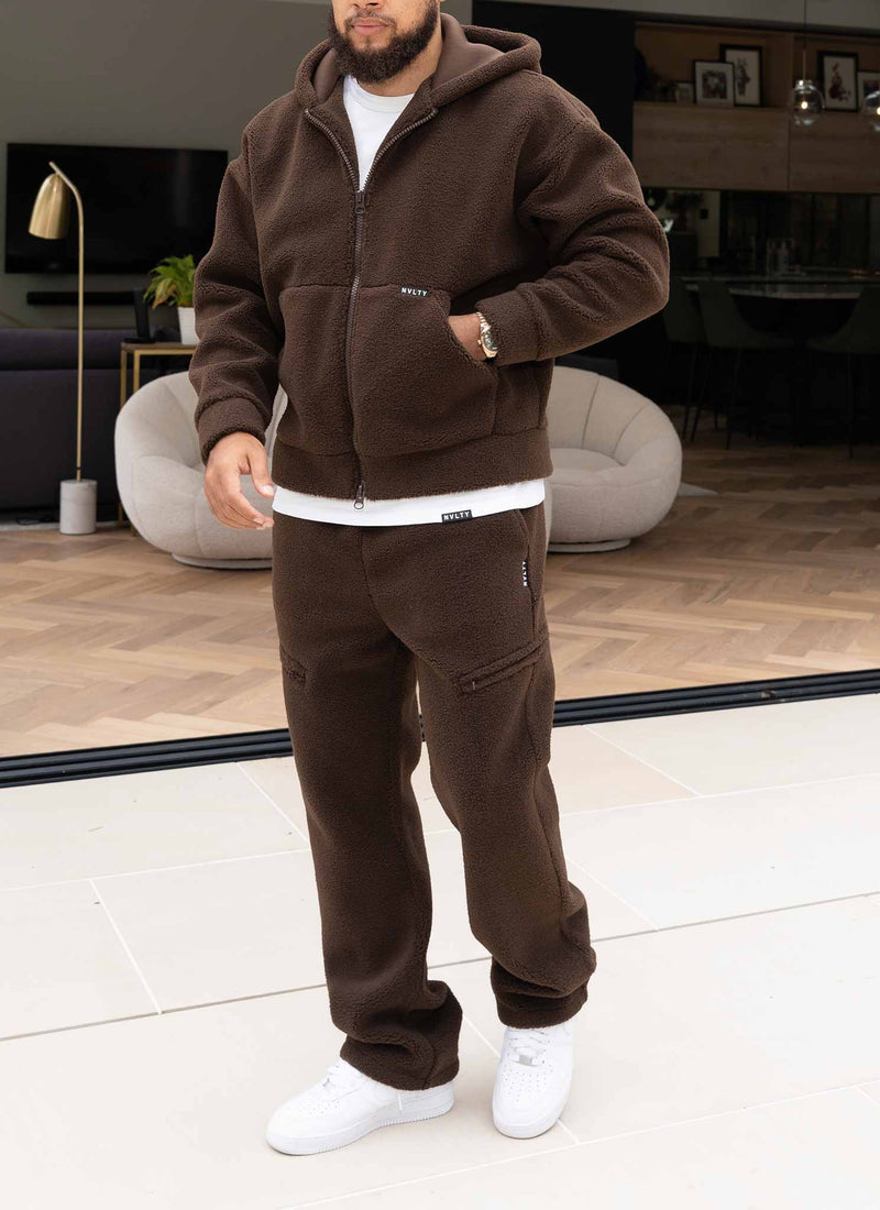 Sherpa Zip Hoodie - Brown