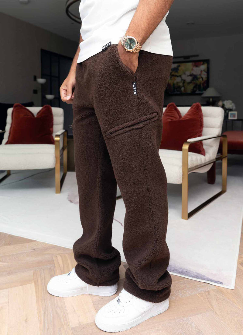 Sherpa Zip Joggers - Brown