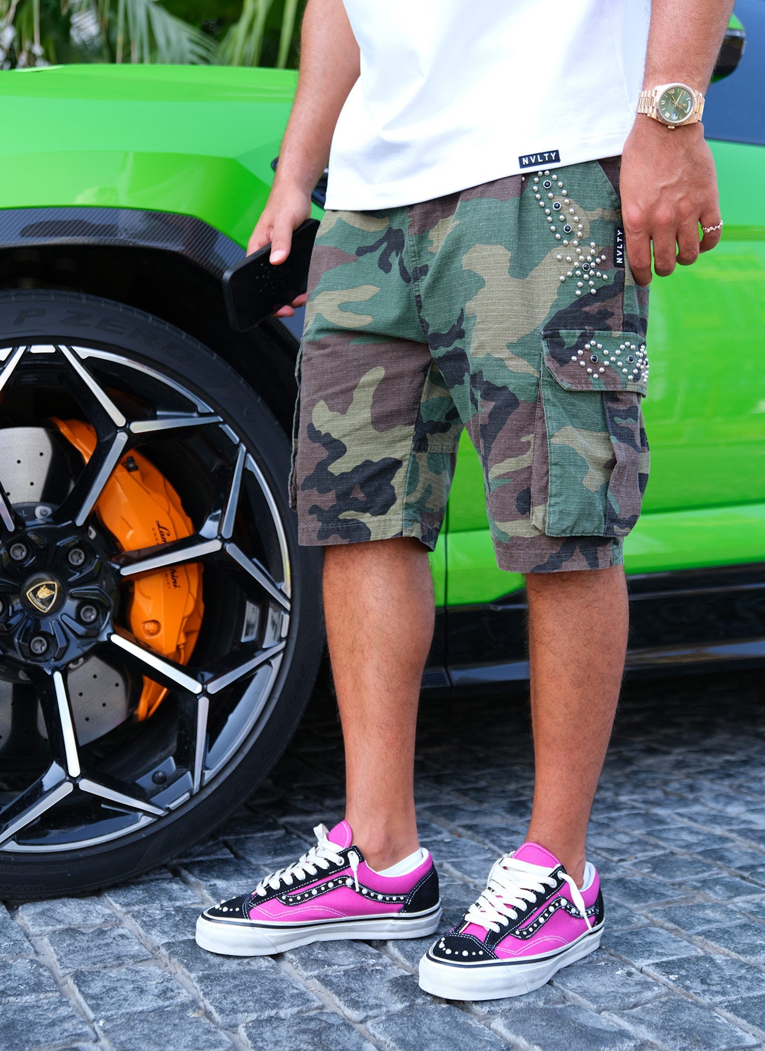 Vintage Cargo-Shorts mit Nieten - Camo
