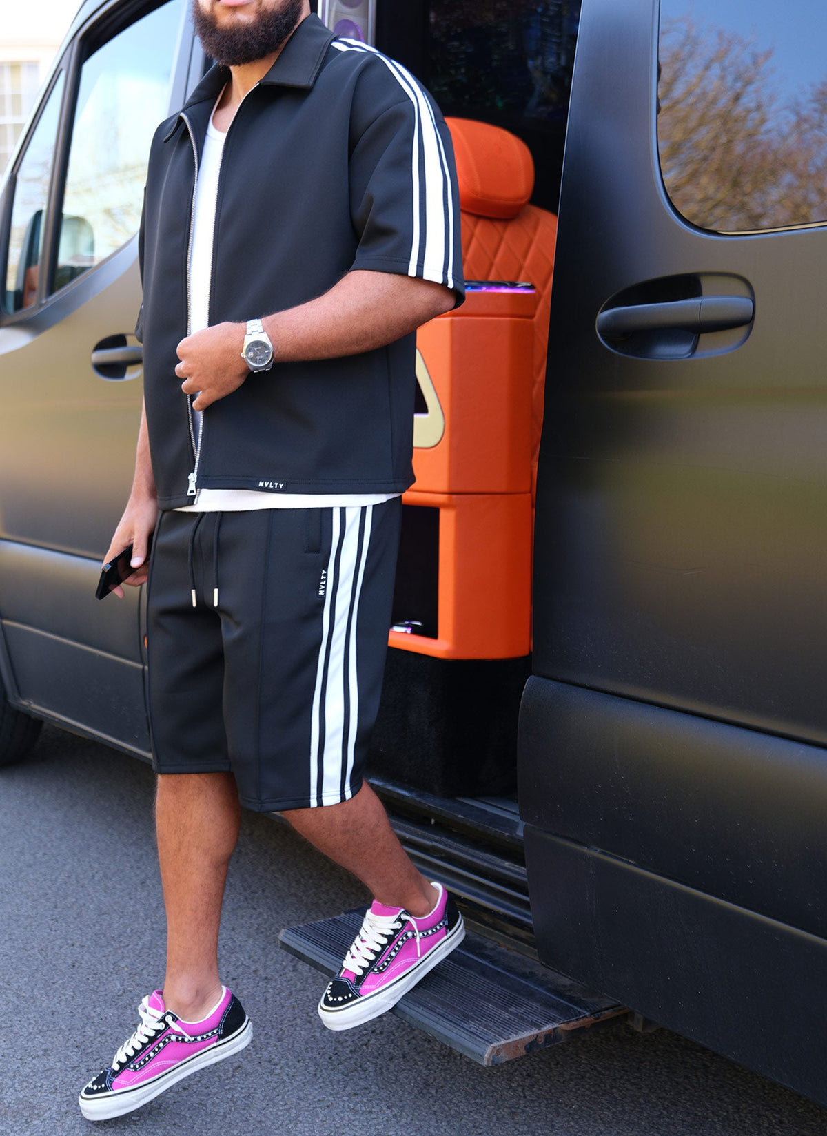 Panelled Luxe Track Shirt - Black