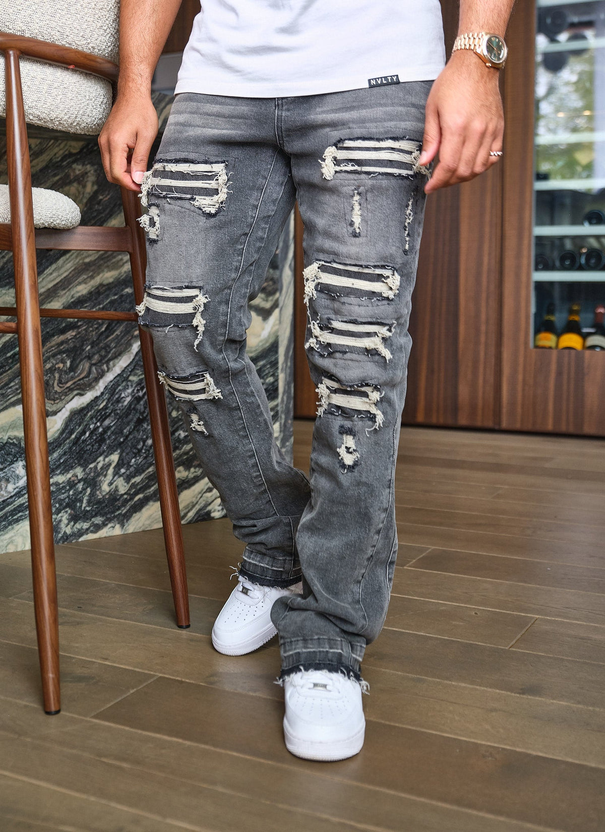 Vintage Flare Ripped & Repaired Jeans - Grey
