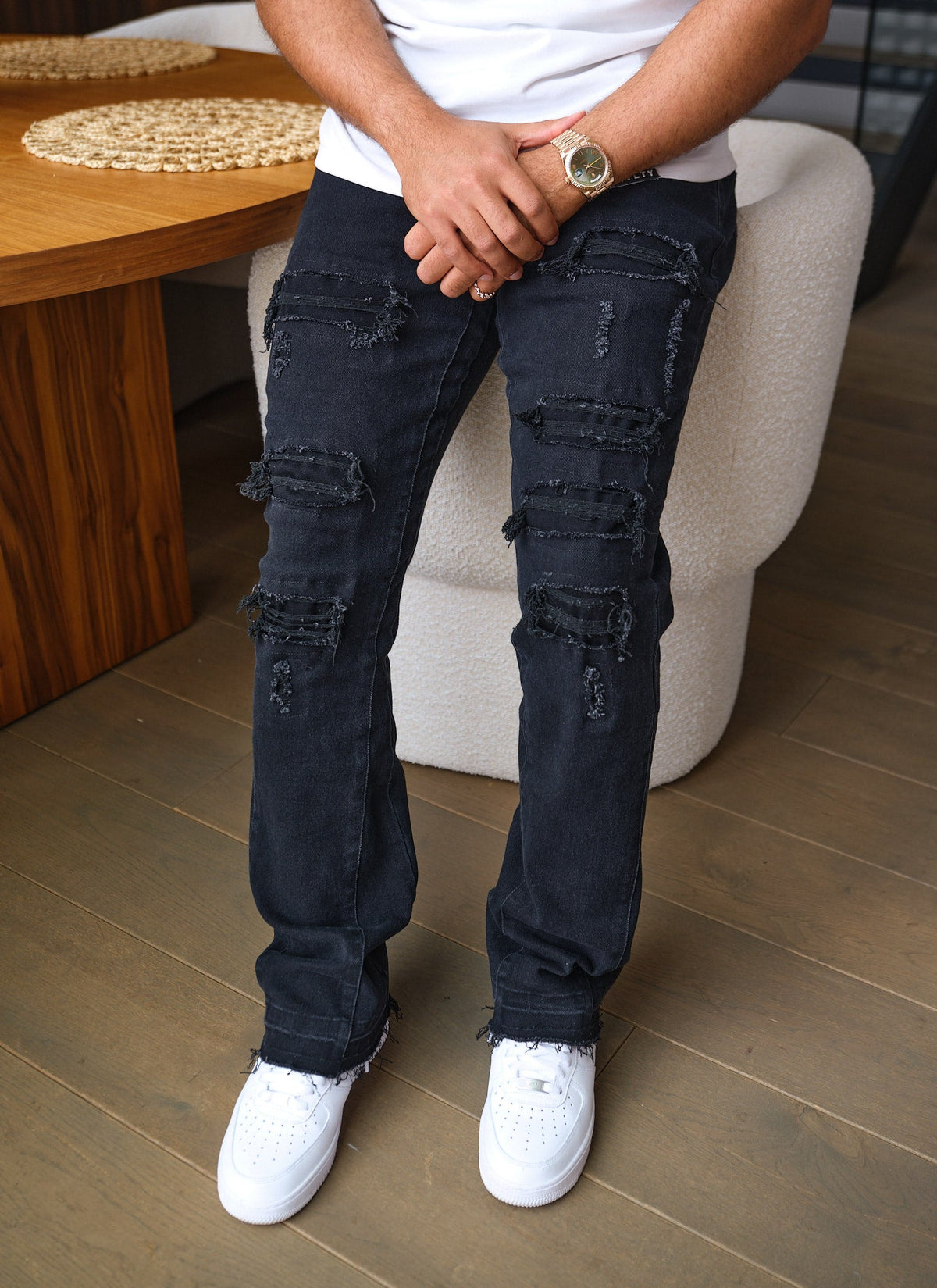 Vintage Flare Ripped & Repaired Jeans - Black