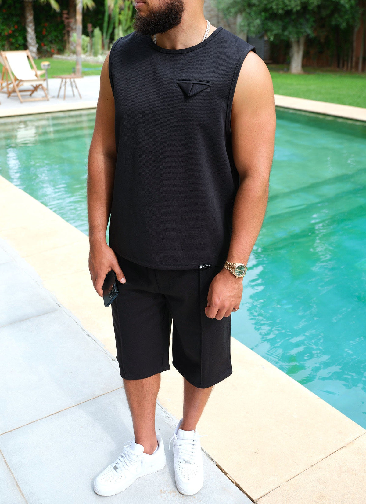 Twill Pleat Shorts - Black