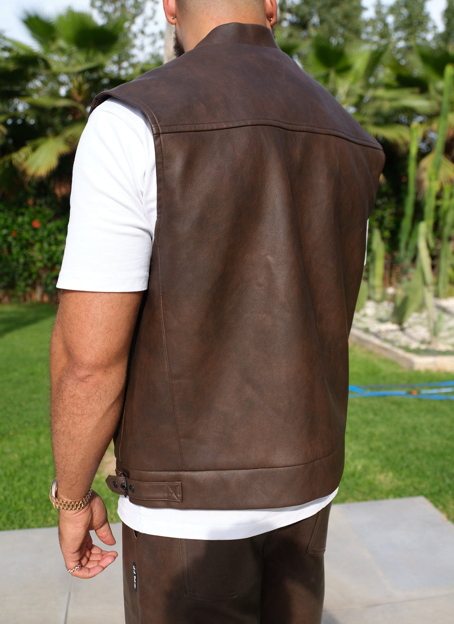 Vintage Leather Vest - Brown