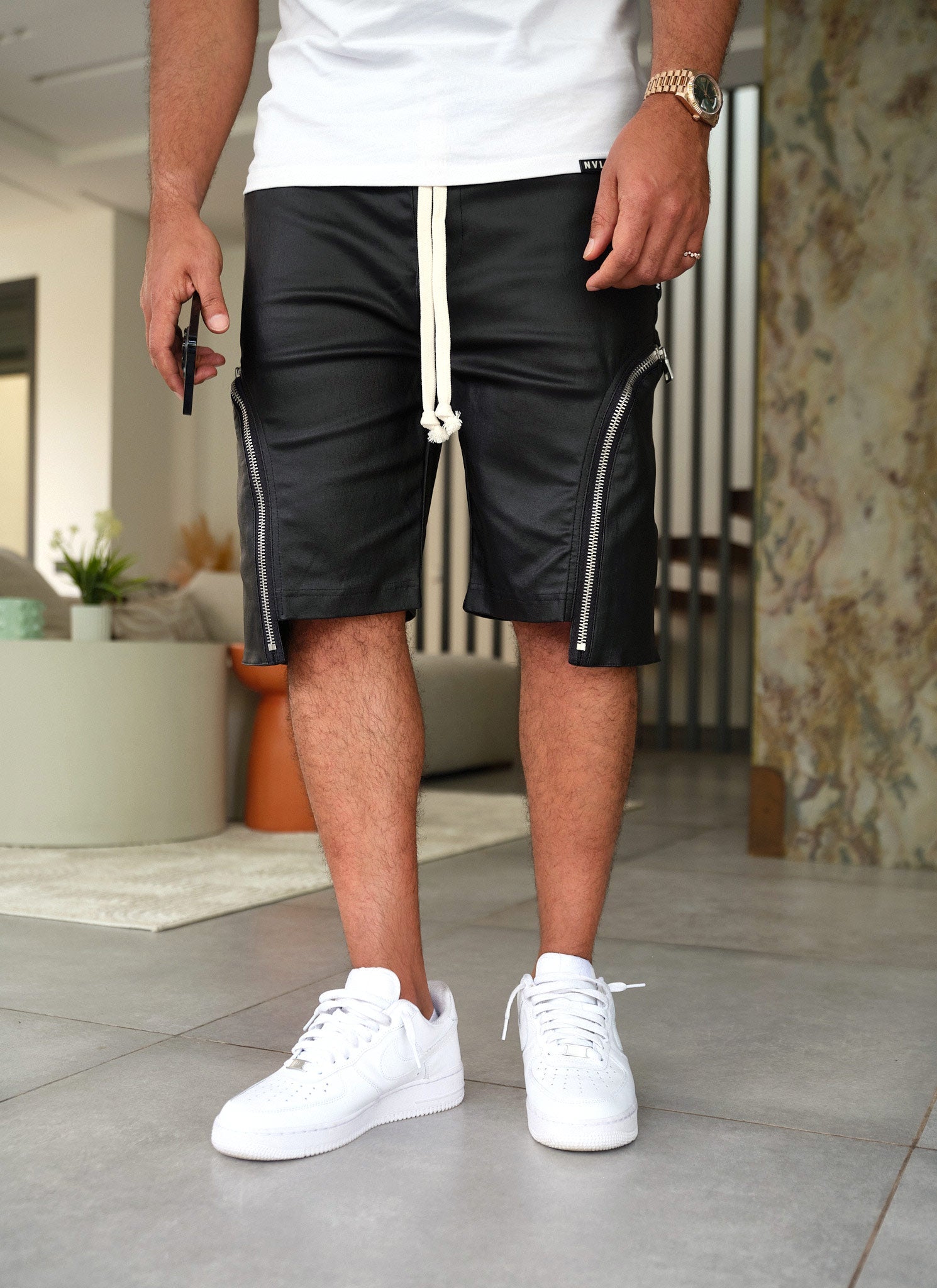 Vintage Wax Zipper Cargo Shorts - Black