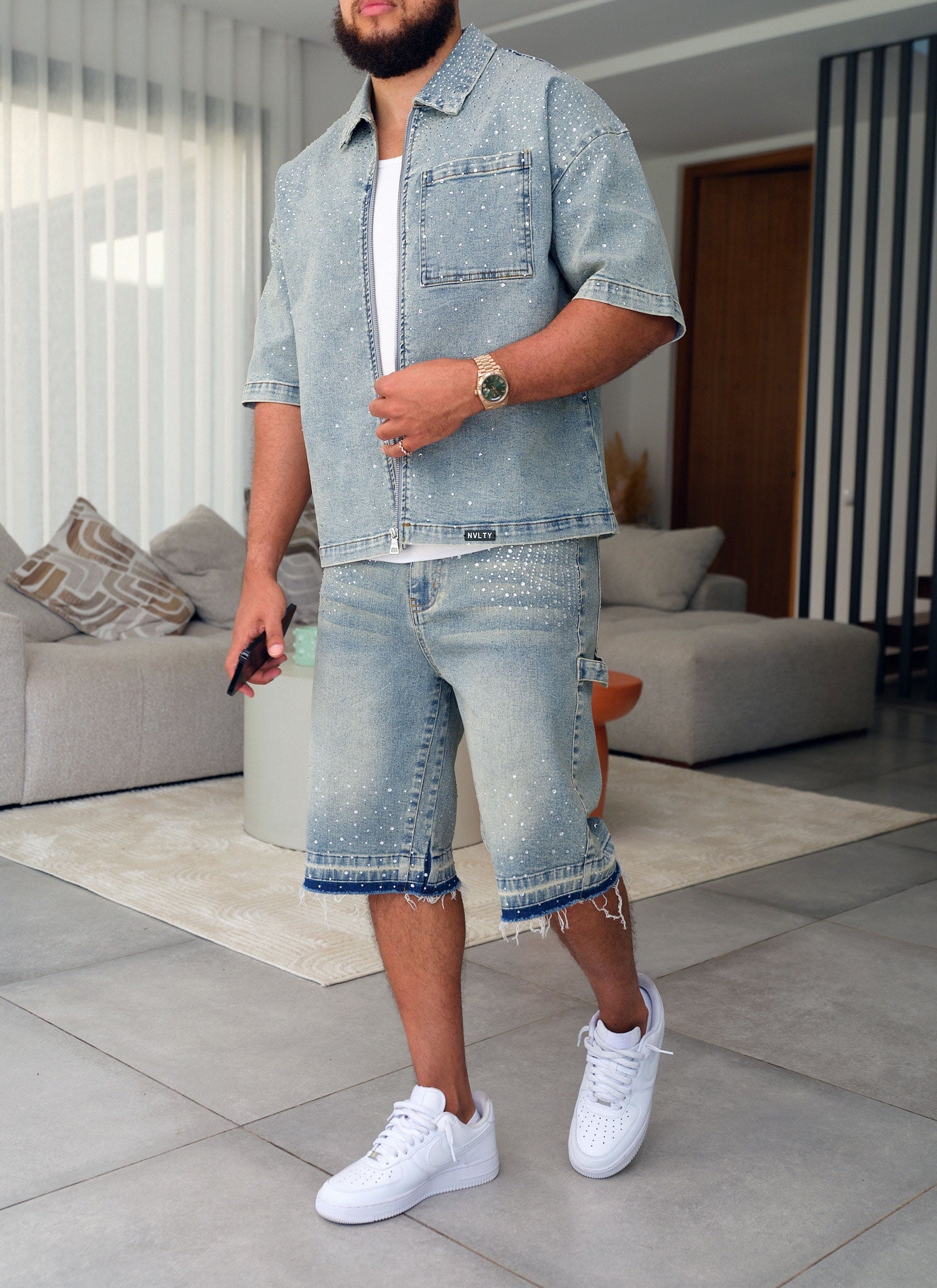 Vintage VVS Cluster Denim Shorts - Blue