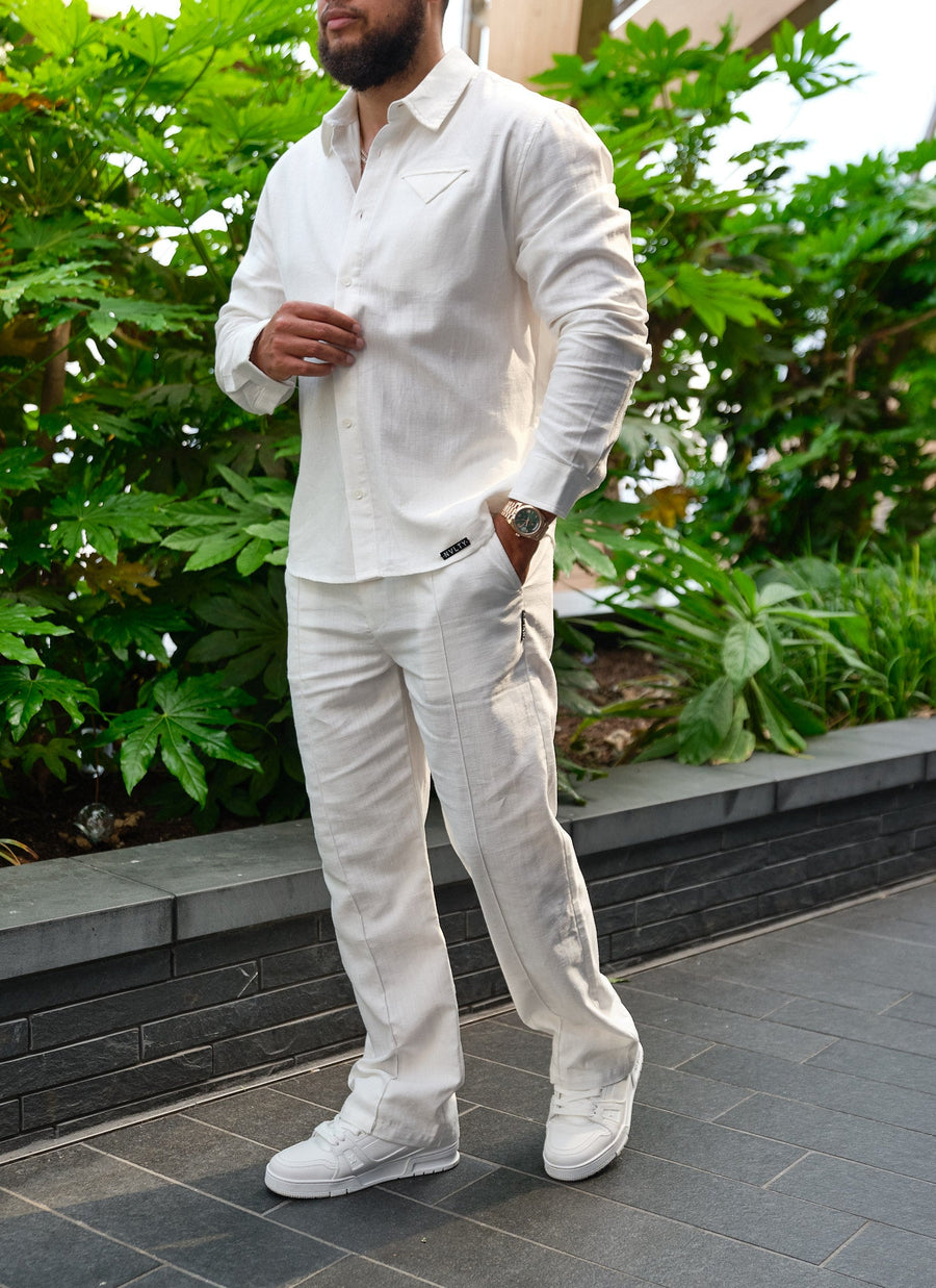 Linen Pocket Square Shirt - White