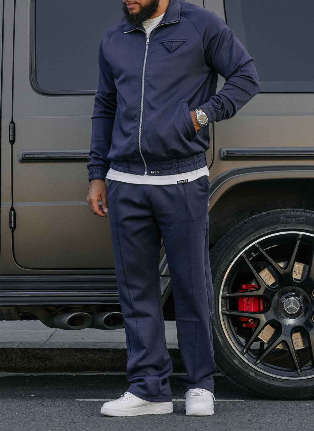Pleat Track Pants - Navy