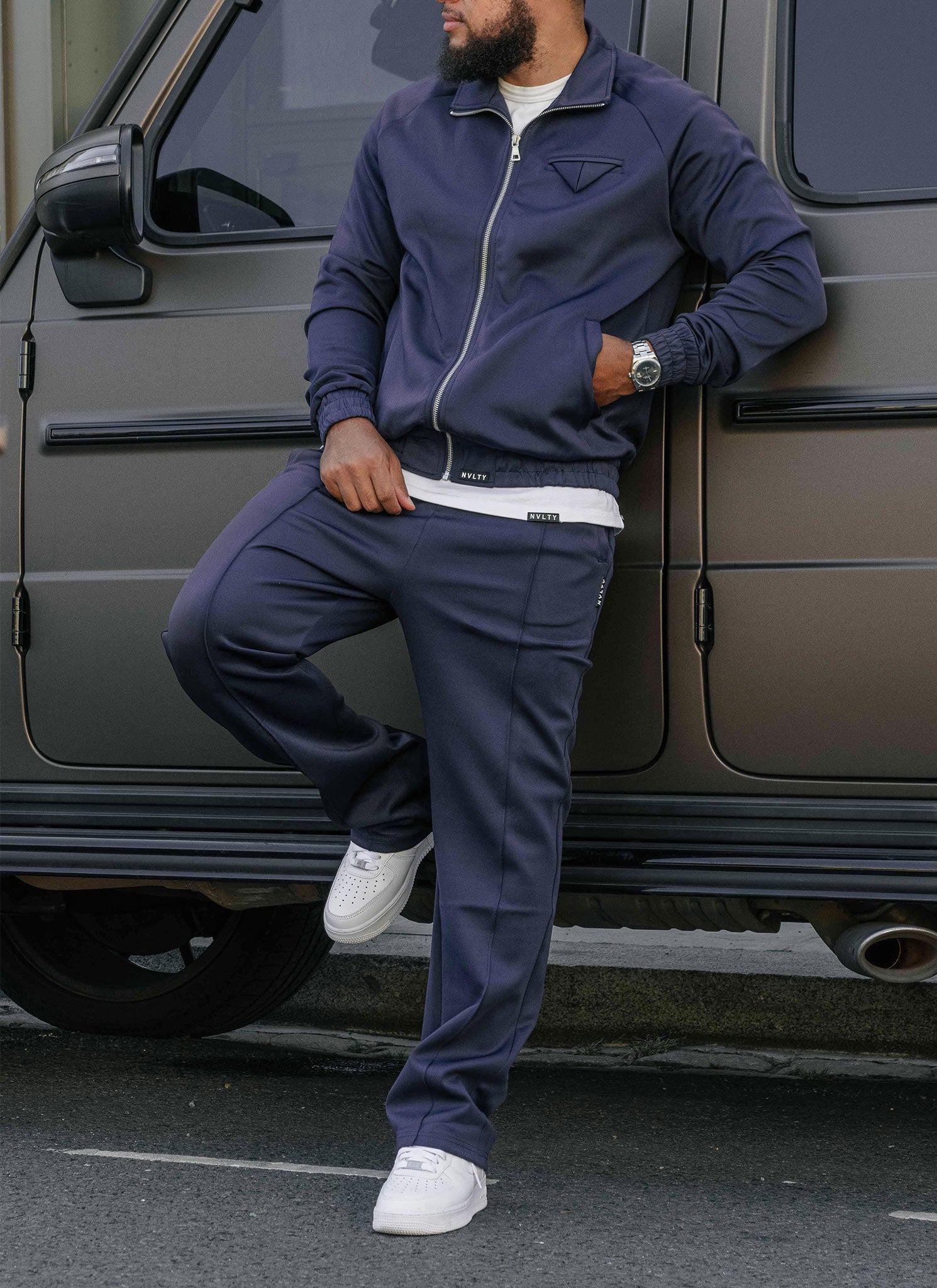 Pleat Track Pants - Navy
