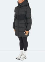 Long Cinched Waist Puffer Jacket - Black