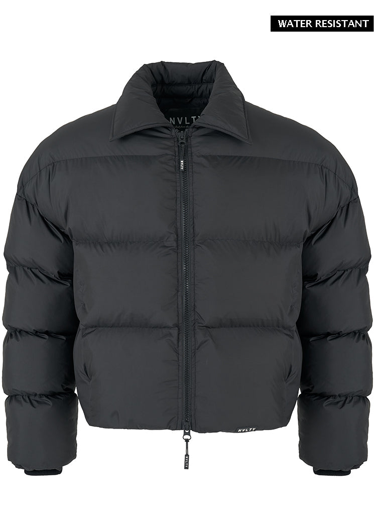 Vintage Pufferjacke mit Reißverschlusskragen - Schwarz