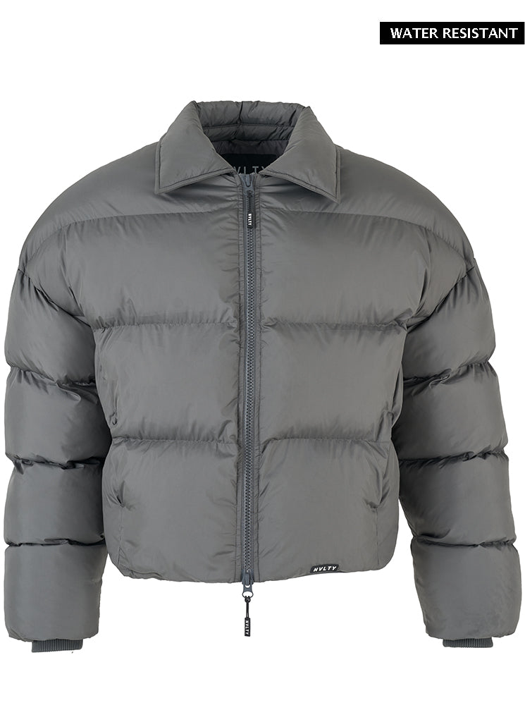 Vintage Pufferjacke mit Reißverschlusskragen - Grau
