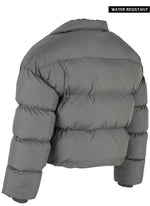 Vintage Zipper Collar Puffer Jacket - Grey