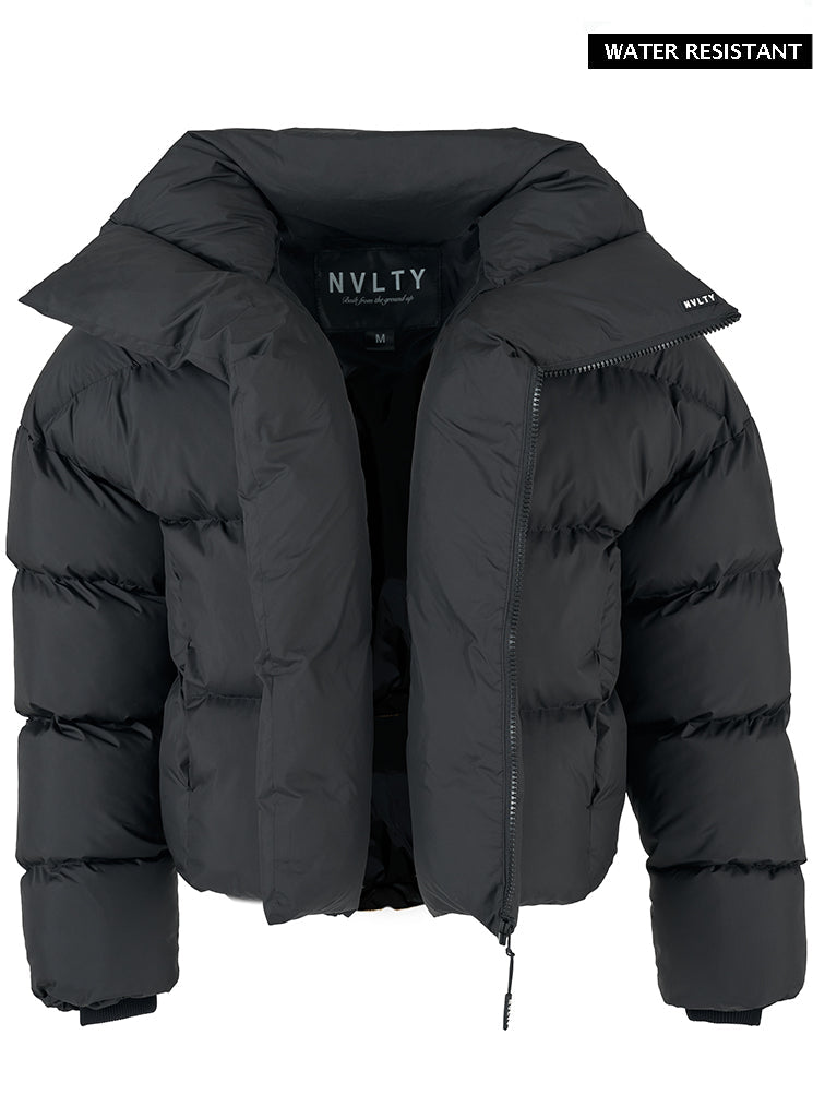 Vintage Pufferjacke mit Schalkragen - Schwarz