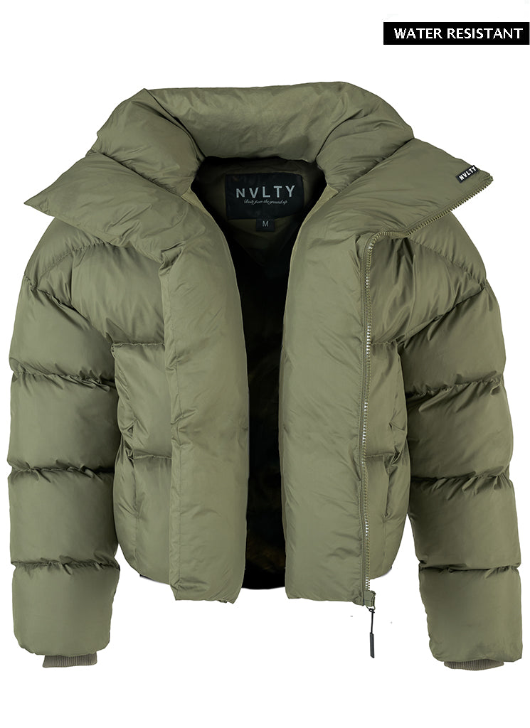 Vintage Pufferjacke mit Schalkragen - Khaki