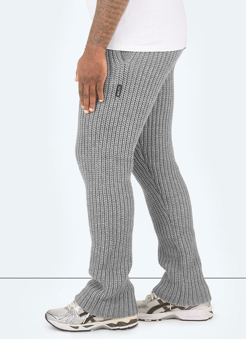 Heavyweight Knitted Flare Joggers - Grey