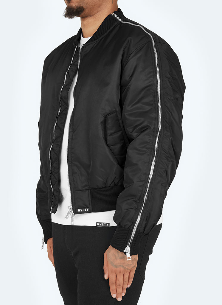 Schwere Bomberjacke mit Reißverschluss - Schwarz