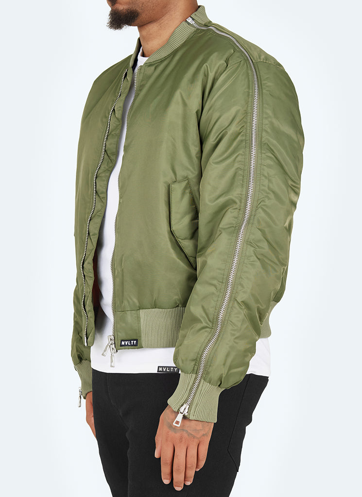 Schwere Bomberjacke mit Reißverschluss - Khaki