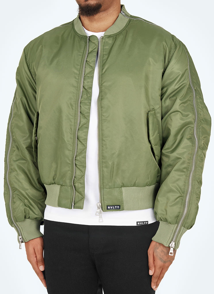 Schwere Bomberjacke mit Reißverschluss - Khaki