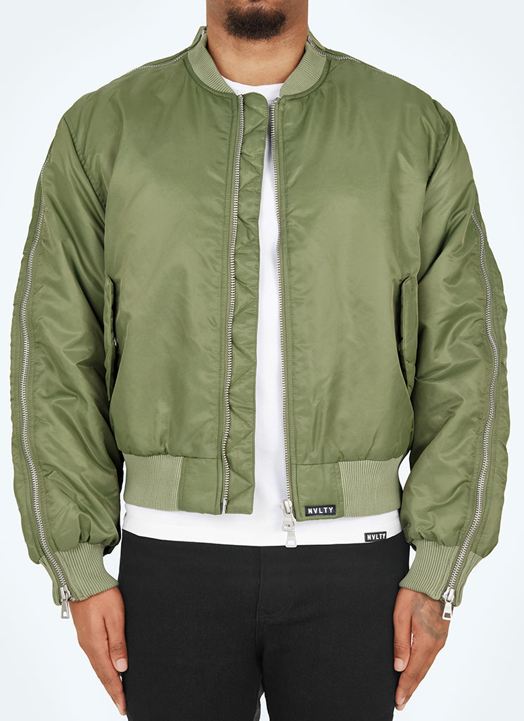 Schwere Bomberjacke mit Reißverschluss - Khaki