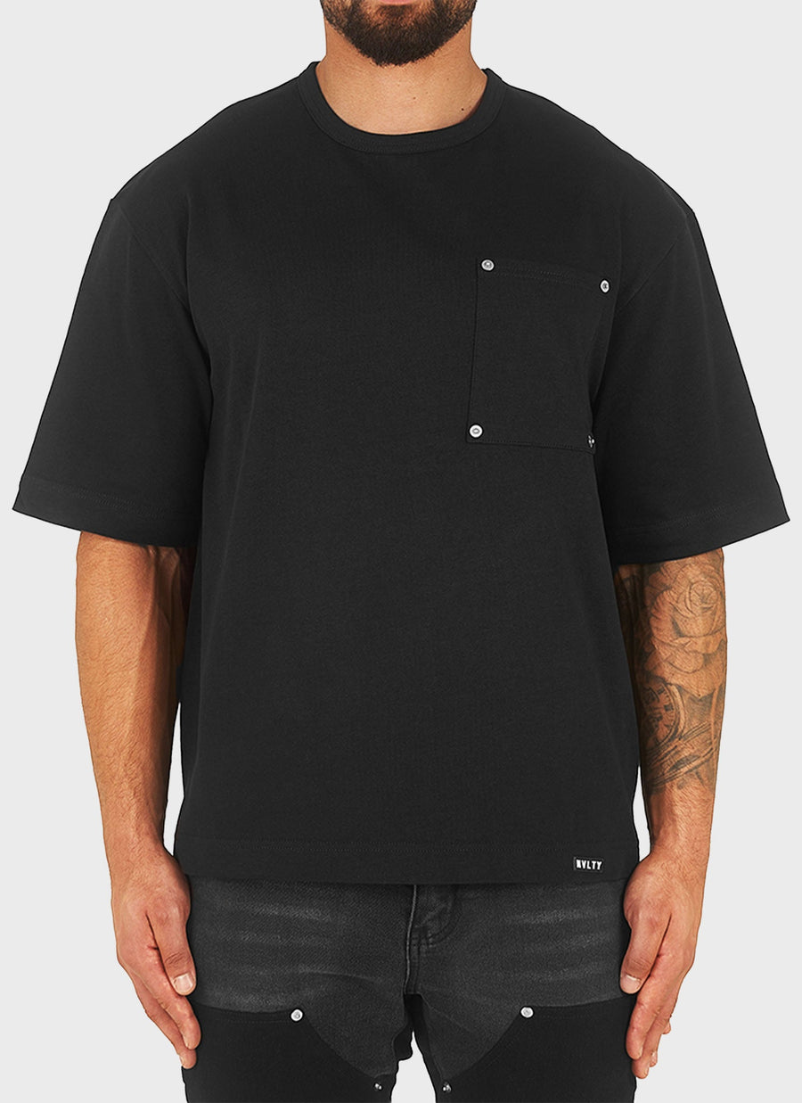 Schweres T-Shirt mit kastenförmigen Nieten - Schwarz