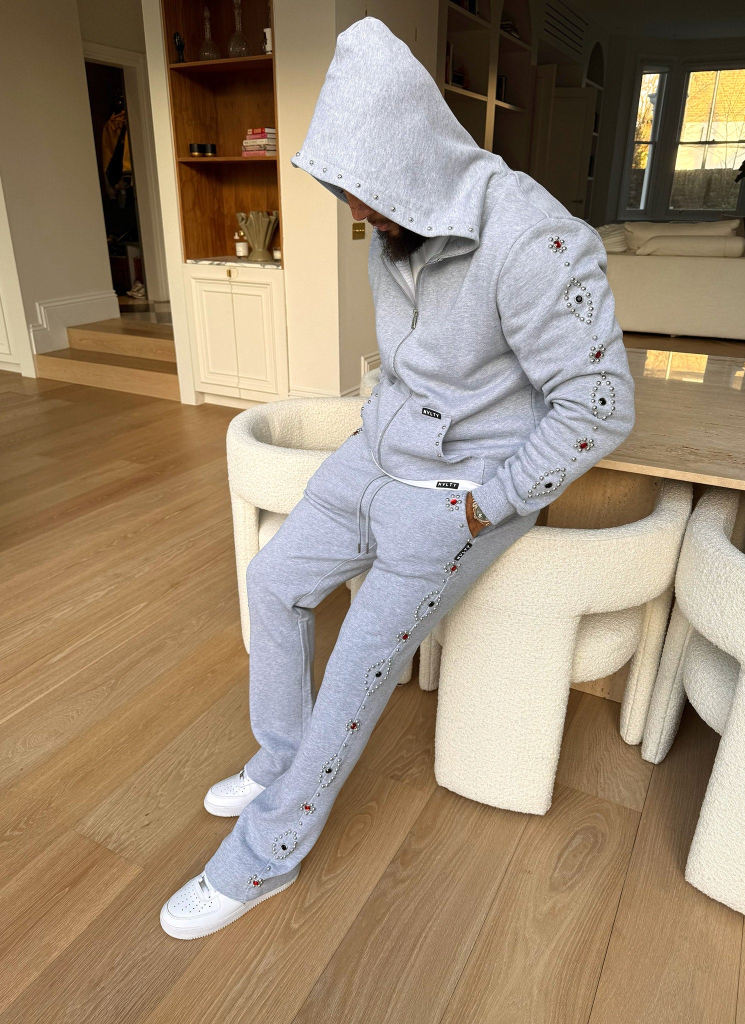 Vintage Studded Flare Joggers - Grey